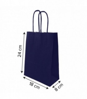 Bolsa papel verjurado azul oscuro con asa rizada color 18 x 8 x 24 cm