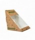 Envase de cartón kraft para sandwich 230 + PE 18 g/m² con ventana PLA 12,3 x 12,3 x 7,2 cm