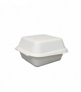 Caja hamburguesa pulpa cuadrada blanca 14 x 14 x 7,5 cm