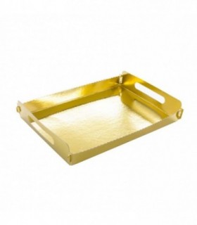 Bandeja cartón rectangular con asa dorada 21,0 x 14,0 x 2,5 cm