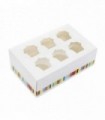 Caja cartón rectangular blanca estampada con ventana 6 cupcakes 22,5 x 15 x 7,5 cm