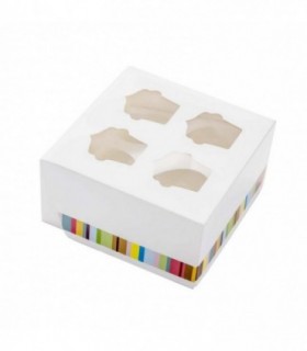 Caja cartón con ventana para 4 cupcakes cuadrada 15 x 15 x 7,5 cm