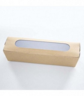 Envase bocadillo cartón marrón con ventana 27,4 x 8 x 6,2 cm