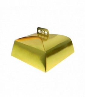 Caja cartón cuadrada dorada con asa 24,5 x 24,5 x 8 cm