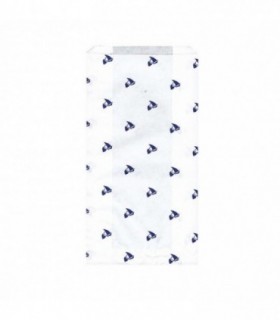 Bolsa bocadillo papel blanca estampado azul 14 x 6 x 27 cm