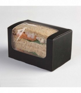 Envase sandwich cartón rectangular negro con ventana 12,5 x 7,7 x 7,2 cm