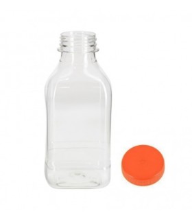 Botella pet transparente cuadrada con tapón naranja 25 cl