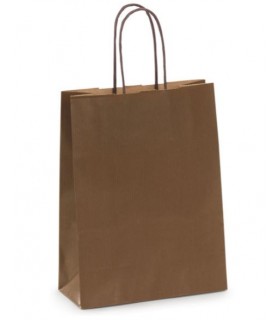 Bolsa papel verjurado marrón con asa plana kraft 22 x 10 x 29 cm