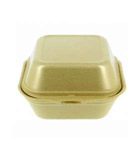 Caja hamburguesa porex cuadrada color oro 13,3 x 13,3 x 7,5 cm