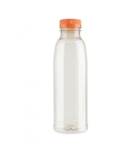 Botella pet transparente redonda con tapón naranja 50 cl