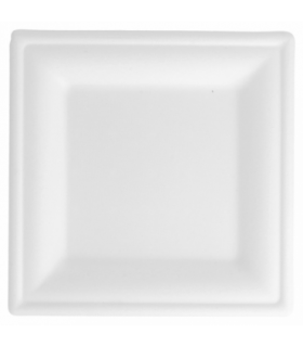 Plato caña de azúcar cuadrado blanco 16 x 16 x 1.5 cm