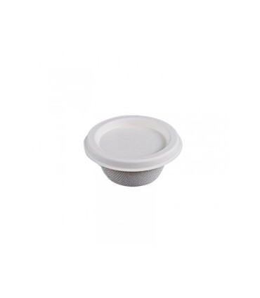 Salsera de caña de azúcar redonda blanca 6 cl Ø 6.9 x 3 cm con tapa de caña de azúcar