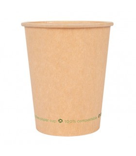Vaso compostable de cartón kraft water base 8 oz / 240 ml Ø 8,0/5,6 x 9,2 cm