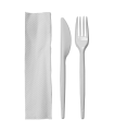 Set 3 /1: tenedor blanco x cuchillo blanco x servilleta blanca