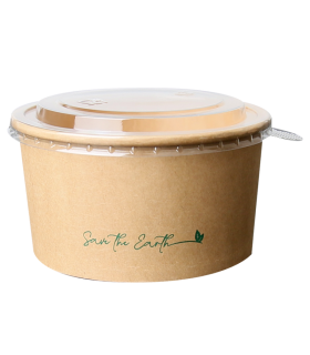Bol de cartón + PE redondo kraft Ø 18,4 x 6,8 cm 130 cl + tapa rPet antivaho
