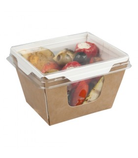Envase cartón rectangular kraft con ventana y tapa ps 11 x 8,9 x 7,2 cm 50 cl