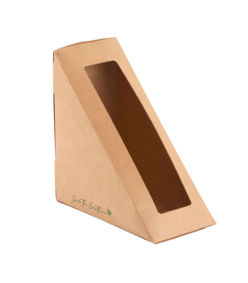 Envase de cartón kraft para sandwich 230 + PE 18 g/m² con ventana rPet 12,3 x 12,3 x 5,2 cm