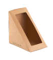 Envase de cartón kraft para sandwich 230 + PE 18 g/m² con ventana rPet 12,3 x 12,3 x 7,2 cm