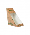 Envase de cartón kraft para sandwich 230 + PE 18 g/m² con ventana PLA 12,3 x 12,3 x 5,2 cm