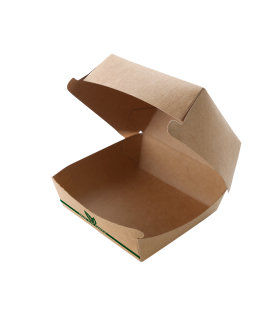 Envase de cartón para hamburguesa kraft 300 + PE 18 g/m² 15,0 x 15,0 x 7,0 cm