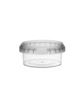 Combo tarrina PP redonda transparente cierre inviolable + tapa Ø 8,5 x 4,0 cm 210 ml