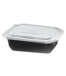 Combo envase reutilizable PP negro + tapa transparente 16,3 x 13,5 x 5,0 cm 750 ml