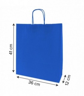 Bolsa papel azul con asa rizada de color 36 x 12 x 41 cm