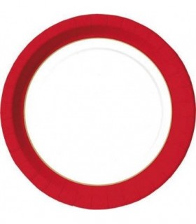 Plato cartón premium redondo blanco/rojo 22 cm