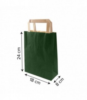 Bolsa papel verjurado verde oscuro con asa plana kraft 18 x 8 x 24 cm