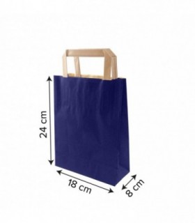 Bolsa papel verjurado azul con asa plana kraft 18 x 8 x 24 cm