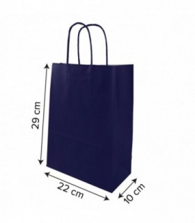 Bolsa papel verjurado azul oscuro con asa rizada color 22 x 10 x 29 cm